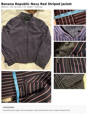 Banana Republic Navy Red Striped Jacket Medium Like New